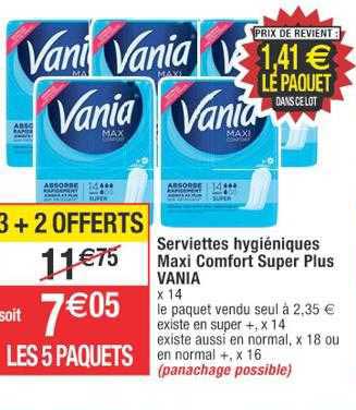 serviettes hygiéniques maxi comfort super plus vania