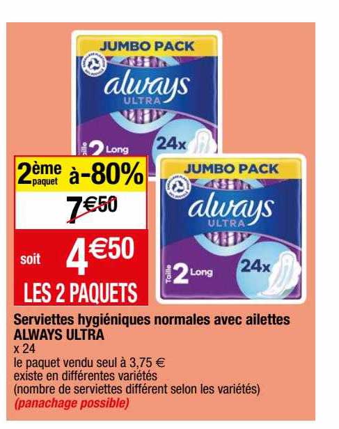 serviettes hygiéniques normales avec ailettes always ultra