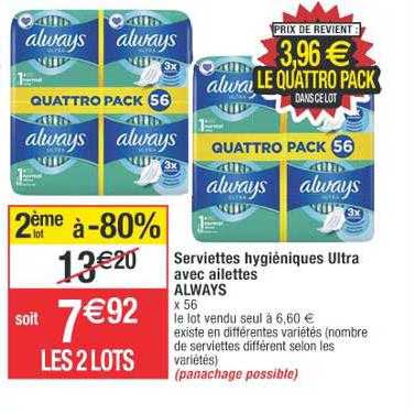 serviettes hygiéniques ultra avec ailettes always