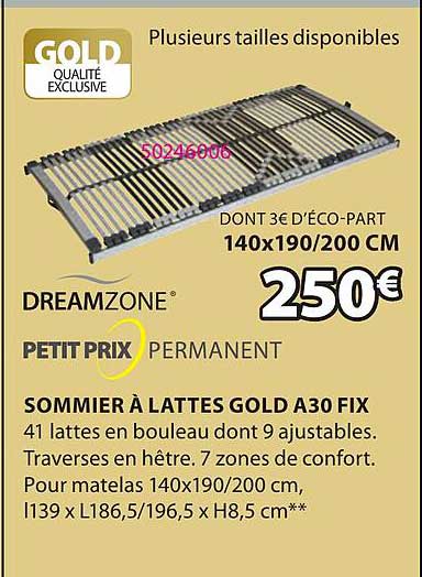sommier à lattes gold a30 fix