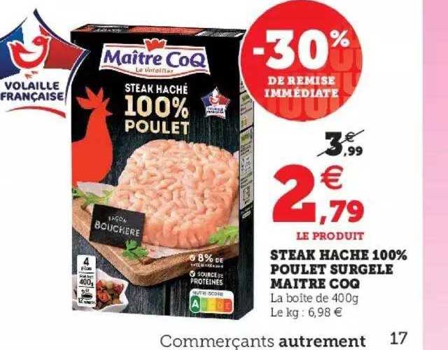 steak haché 100% poulet surgelé maître coq