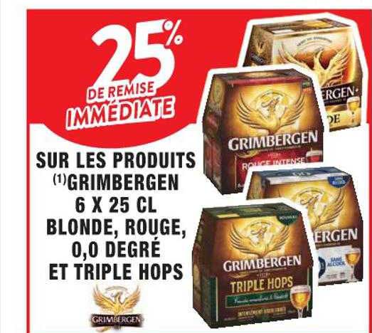 sur les produits grimbergen 6 x 25cl blonde, rouge, 0,0 degré et triple hops