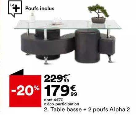 Table Basse +2 Poufs Alpha 2