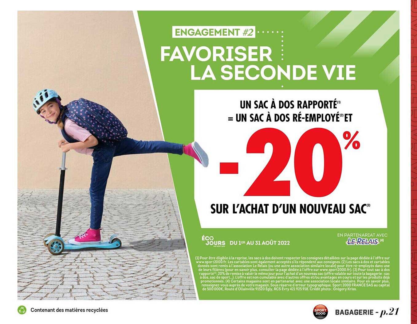 un sac à dos rapporté = un sac à dos ré-employé et -20% sur l'achat d'un nouveau sac