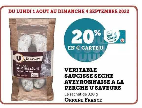 Véritable Saucisse Sèche Aveyronnaise à La Perche U Saveurs