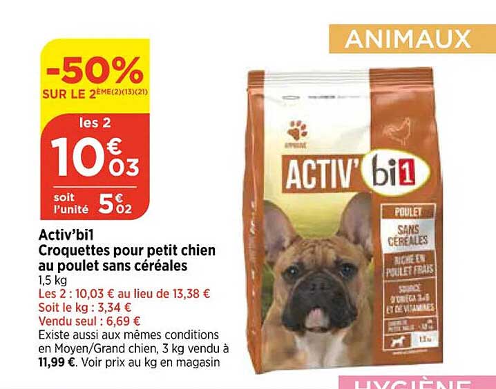 Activ'bi1 Croquettes Pour Petit Chien Au Poulet Sans Céréales