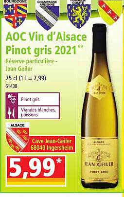 aoc vin d'alsace pinot gris 2021 réserve particulière jean geiler