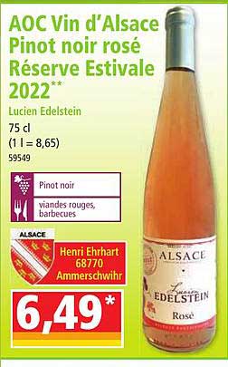 aoc vin d'alsace pinot noir rosé réserve estivale 2022 lucien edelstein