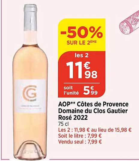 aop côtes de provence domaine du clos gautier rosé 2022