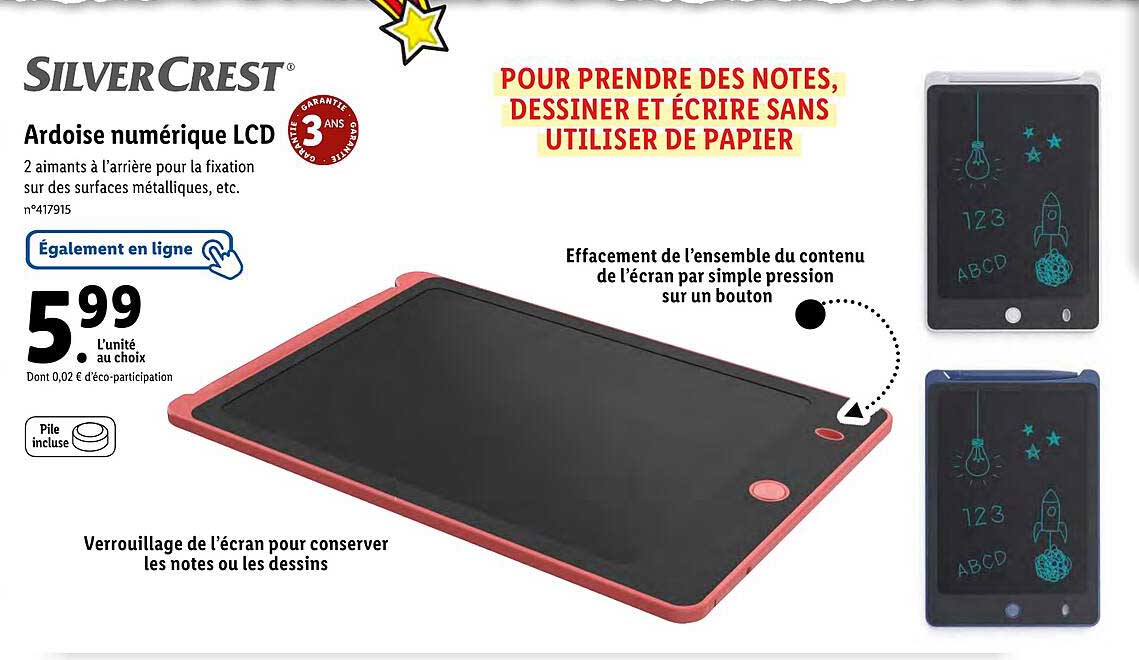 ardoise numérique lcd silvercrest