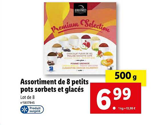 assortiment de 8 petits pots sorbets et glacés erhard