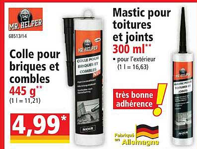 colle pour briques et combles 445 g mr helper, mastic pour toitures et joints 300ml mr helper