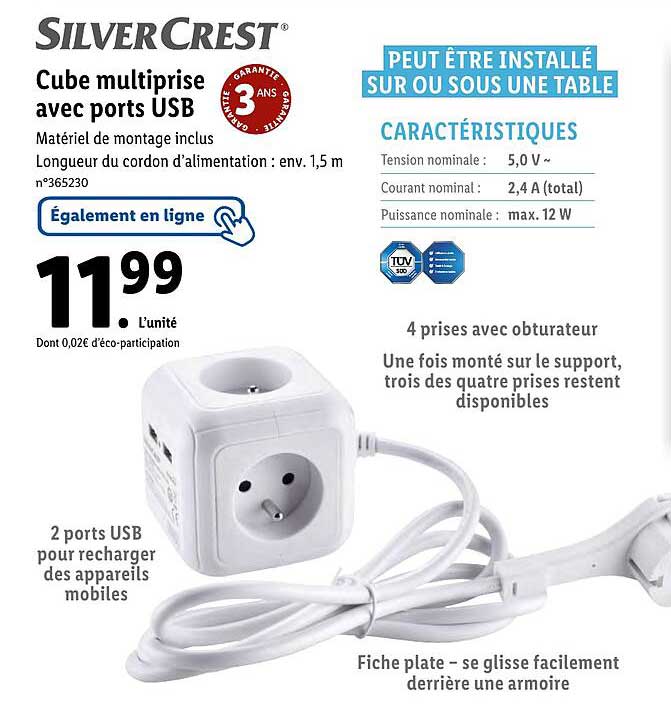 cube multiprise avec ports usb silvercrest