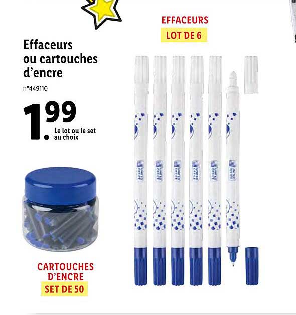 effaceurs ou cartouches d'encre