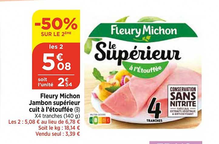 fleury michon jambon supérieur cuit à l'étouffée