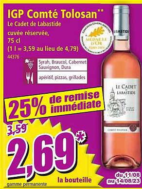 Igp Comté Tolosan Le Cadet De Labastide Cuvée Réservée