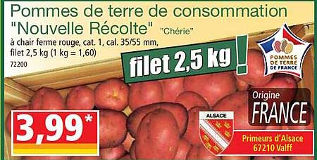 pommes de terre de consommation "nouvelle récolte" "chérie"
