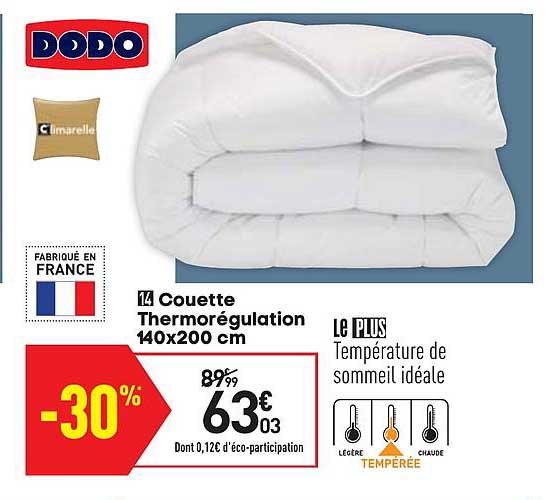 couette thermorégulation 140x200 cm dodo