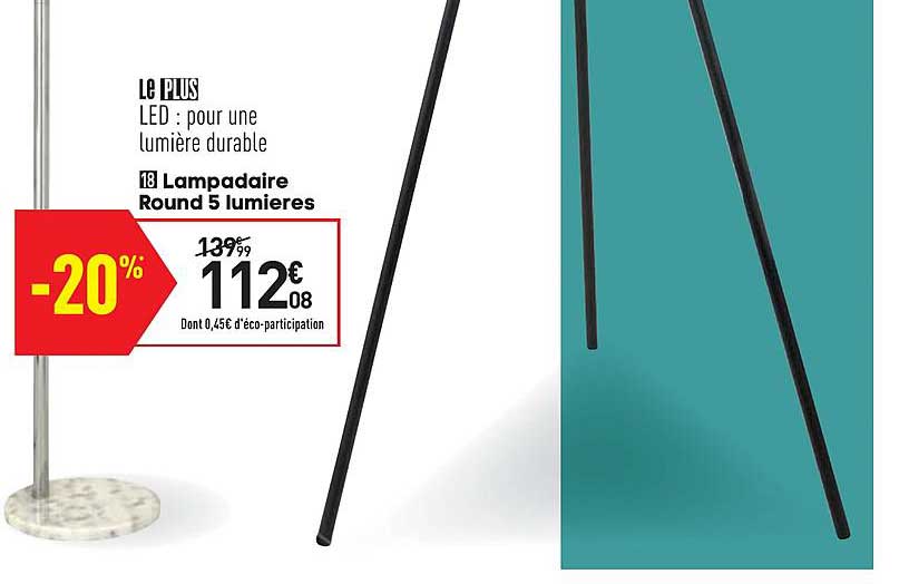 lampadaire round 5 lumières