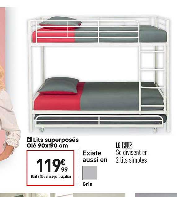 lits superposés olé 90x190 cm
