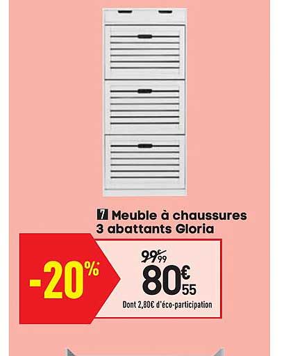 meuble à chaussures 3 abattants gloria
