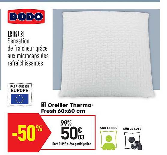oreiller thermo fresh 60x60 cm dodo