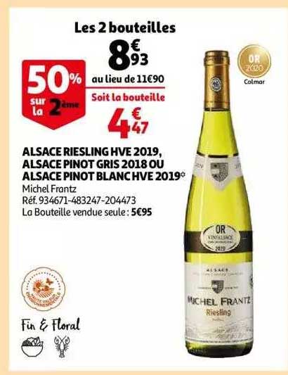 alsace riesling hve 2019, alsace pinot gris 2018 ou alsace pinot blanc hve 2019 michel frantz
