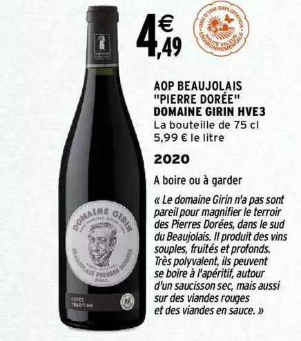 aop beaujolais "pierre dorée" domaine girin hve3 2020