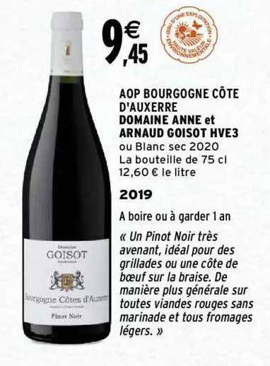 aop bourgogne côte d'auxerre domaine anne et arnaud goisot hve3 2019