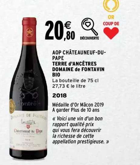 aop châteauneuf-du-pape terre d'ancêtres domaine de fontavin bio 2018