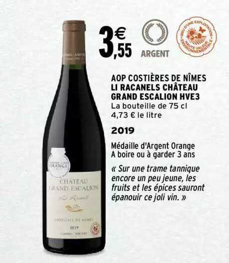aop costières de nîmes li racanels château grand escalion hve3 2019