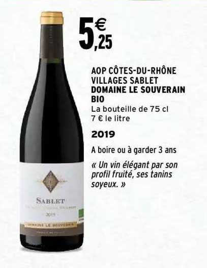 aop côtes-du-rhône villages sablet domaine de souverain bio 2019
