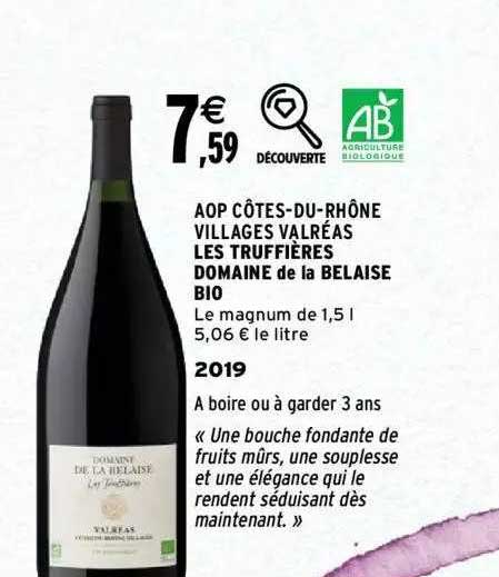 aop côtes-du-rhône villages valréas les truffières domaine de la belaise bio 2019