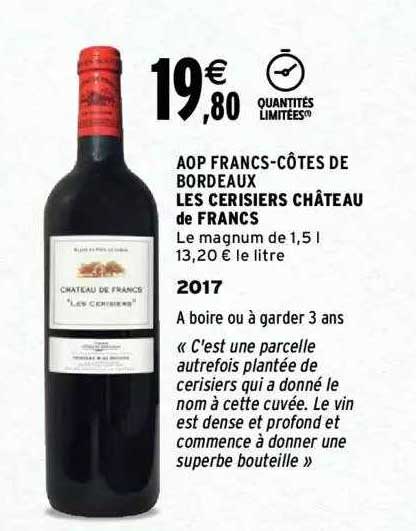 aop francs-côtes de bordeaux les cerisiers château de francs 2017