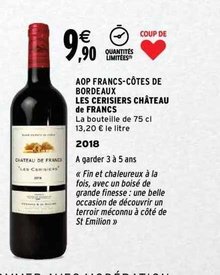 aop francs-côtes de bordeaux les cerisiers château de francs 2018
