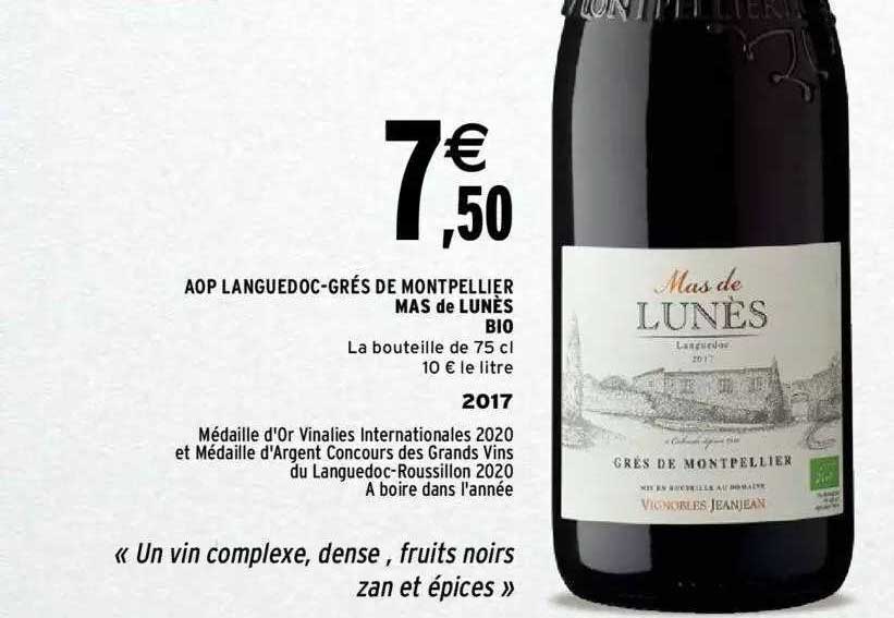 aop languedoc-grés de montpellier mas de lunès bio 2017