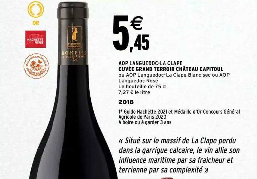 aop languedoc-la clape cuvée grand terroir château capitoul 2018