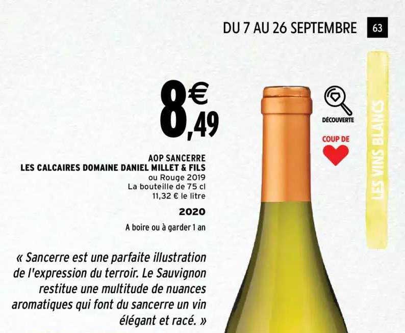 aop sancerre les calcaires domaine daniel millet & fils 2020