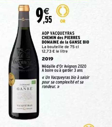 aop vacqueyras chemin des pierres domaine de la ganse bio 2019