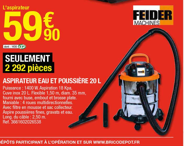 aspirateur eau et poussière 20 l feider machines