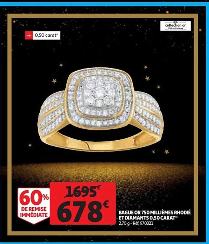 bague or 750 millièmes rhodié et diamants 0,50 carat