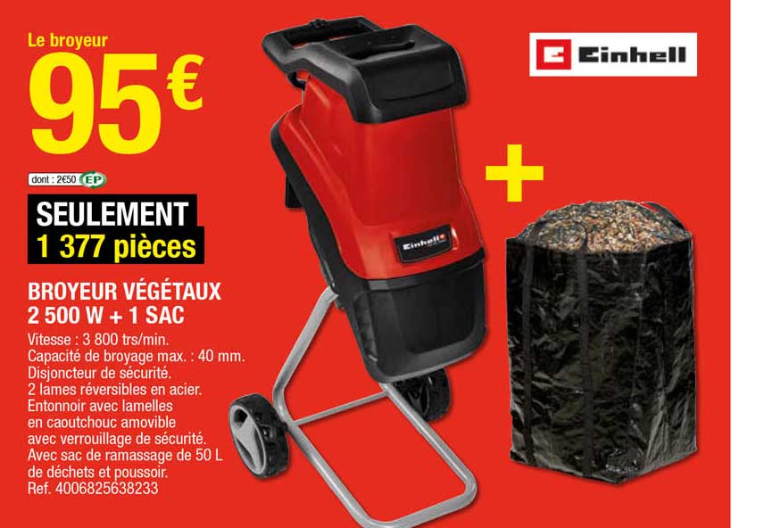 Broyeur Végétaux 2500 W + 1 Sac Einhell