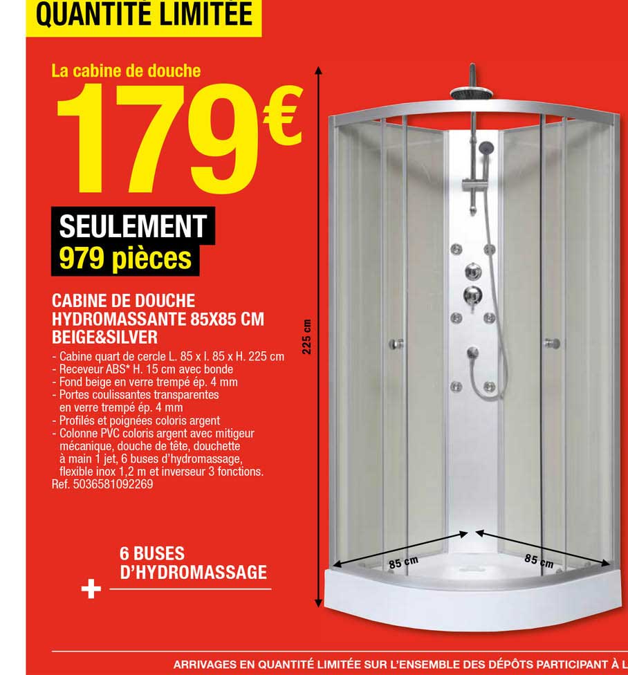 Cabine De Douche Hydromassante 85 X 85 Cm Biege&silver