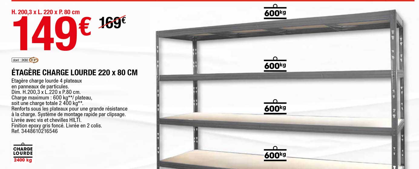étagère charge lourde 220 x 80 cm