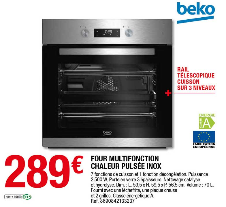 four multifonction chaleur pulsée inox beko