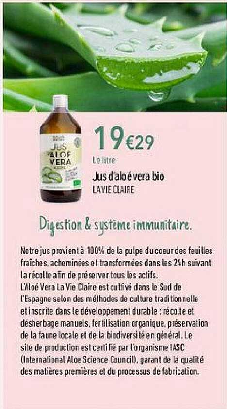 jus d'aloé véra bio la vie claire