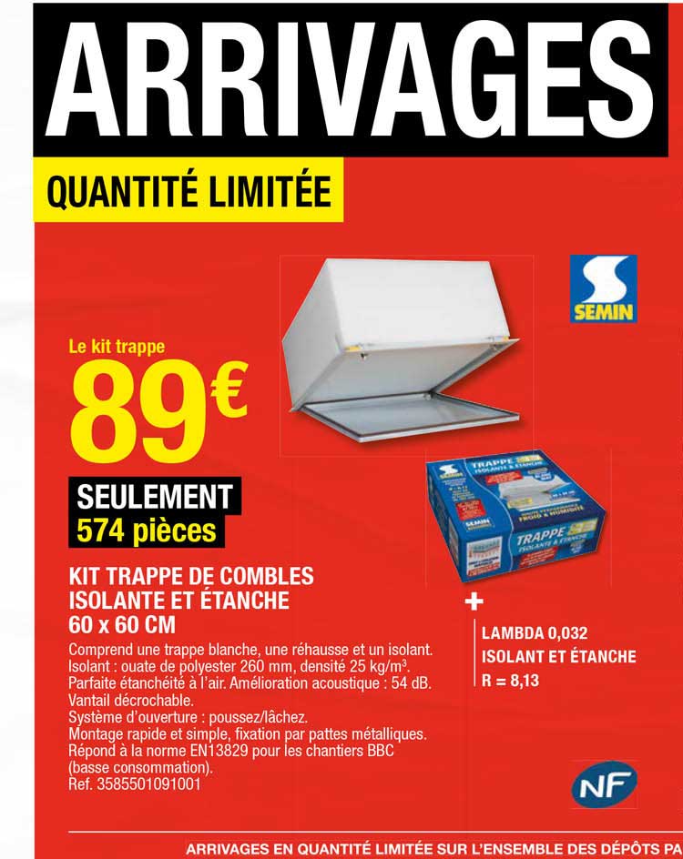 kit trappe de combles isolante et étanche 60 x 60 cm