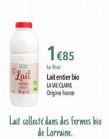 Lait Entier Bio La Vie Claire