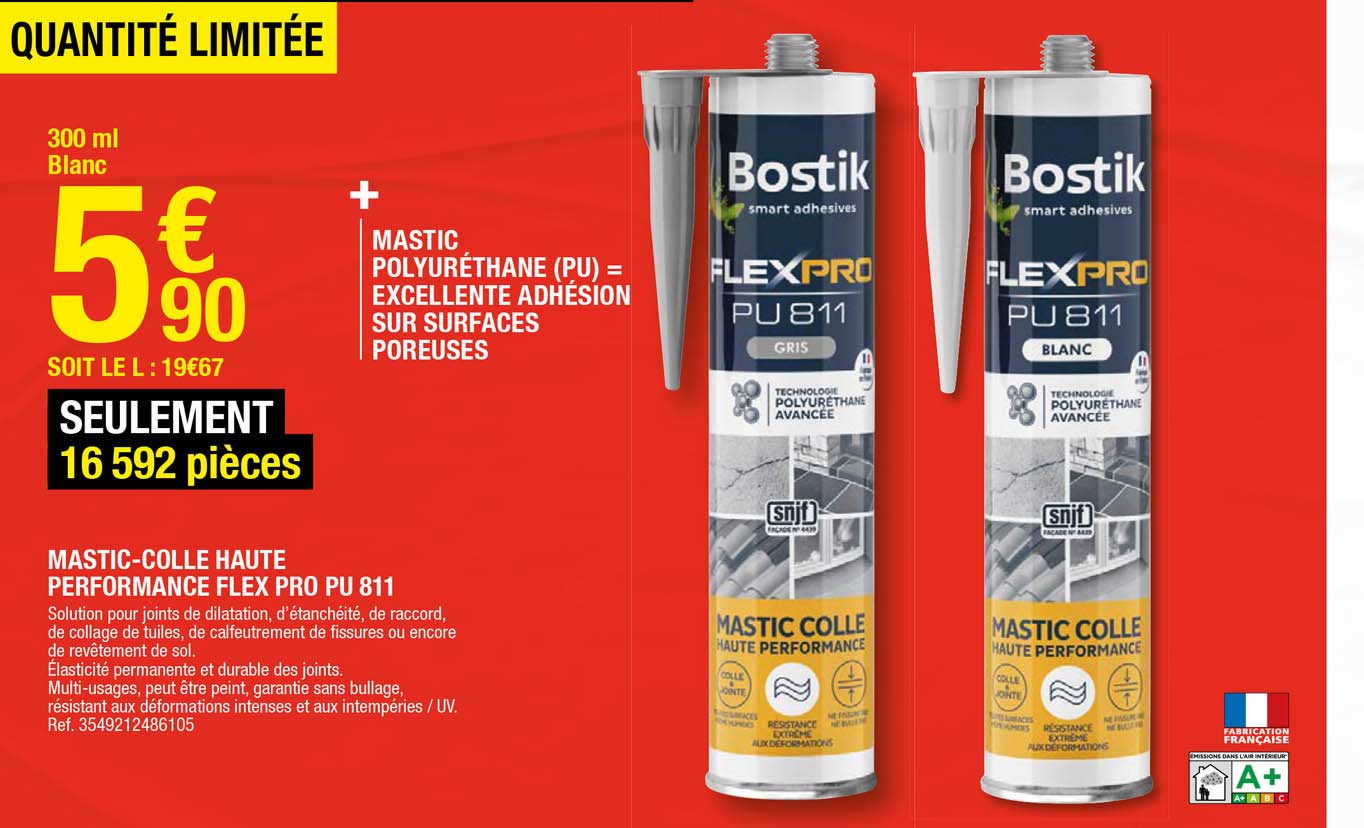 mastic-colle haute performance flex pro pu 811 bostik