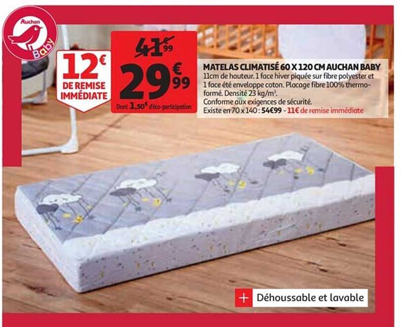 Matelas Climatisé 60 X 120 Cm Auchan Baby